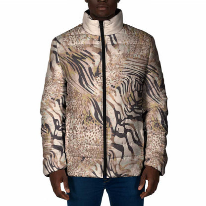 African Zebra Leopard Pattern Padded Jacket Sand Taupe Beige