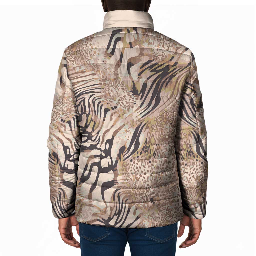 African Zebra Leopard Pattern Padded Jacket Sand Taupe Beige