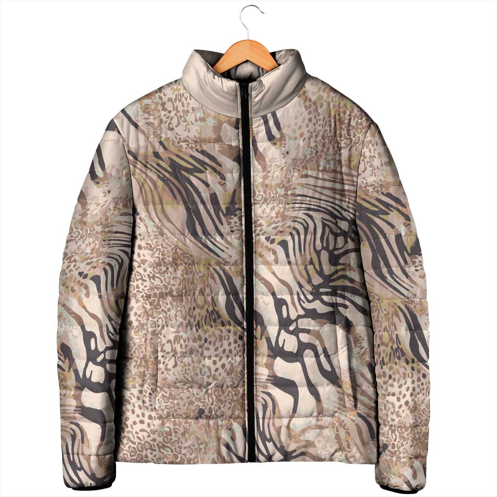 African Zebra Leopard Pattern Padded Jacket Sand Taupe Beige