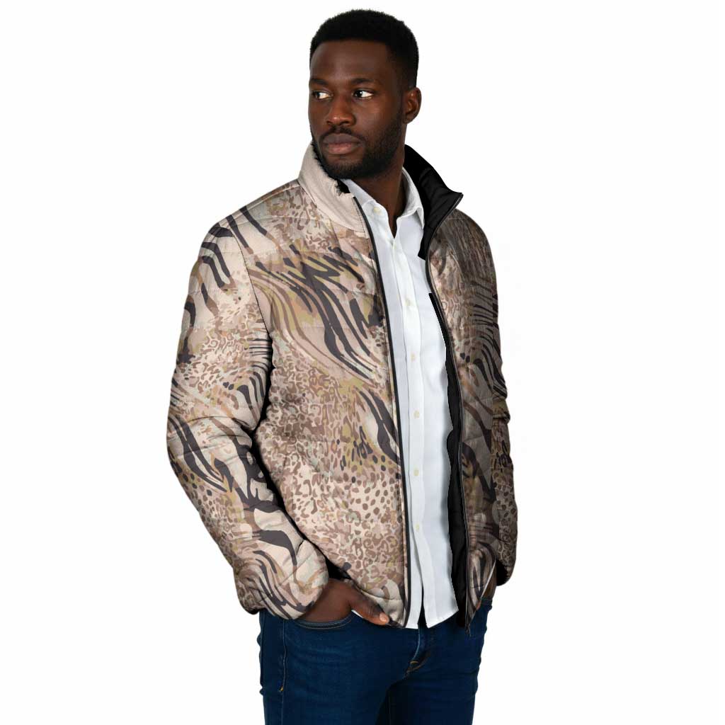 African Zebra Leopard Pattern Padded Jacket Sand Taupe Beige