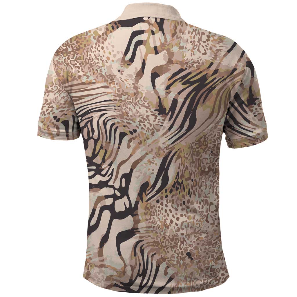 African Zebra Leopard Pattern Polo Shirt Sand Taupe Beige