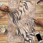 African Zebra Leopard Pattern Puzzle Sand Taupe Beige