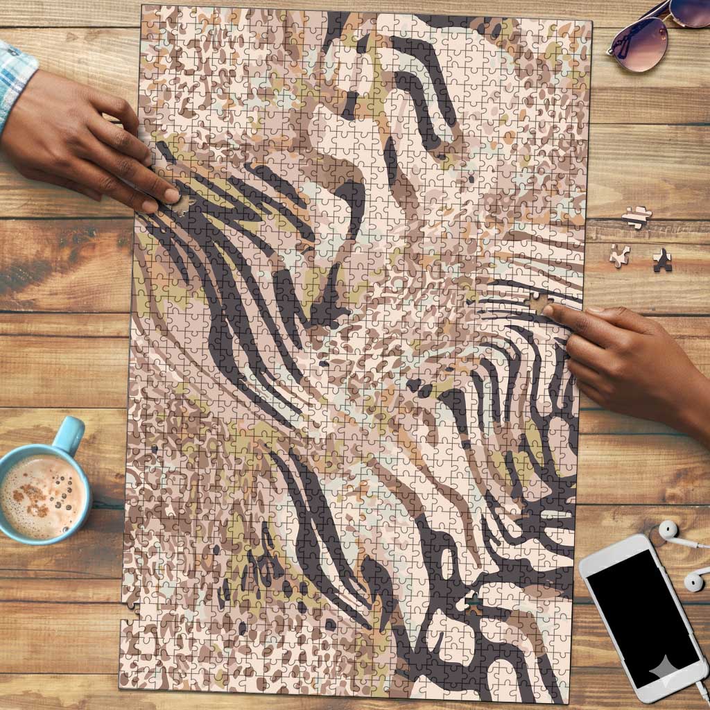 African Zebra Leopard Pattern Puzzle Sand Taupe Beige