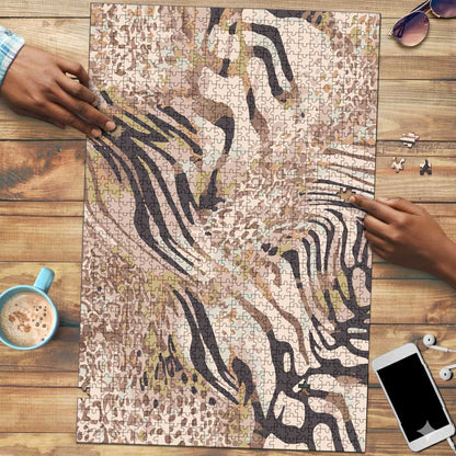African Zebra Leopard Pattern Puzzle Sand Taupe Beige