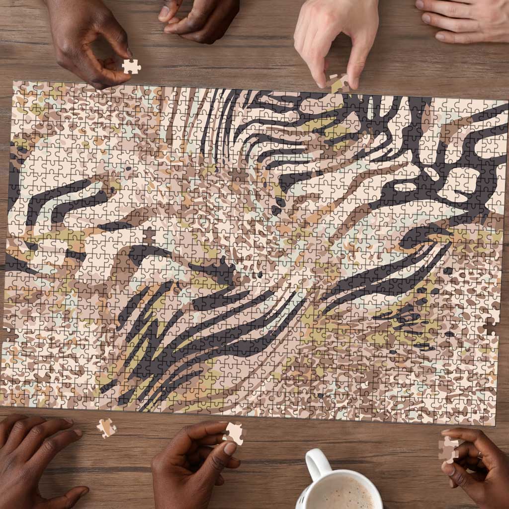 African Zebra Leopard Pattern Puzzle Sand Taupe Beige