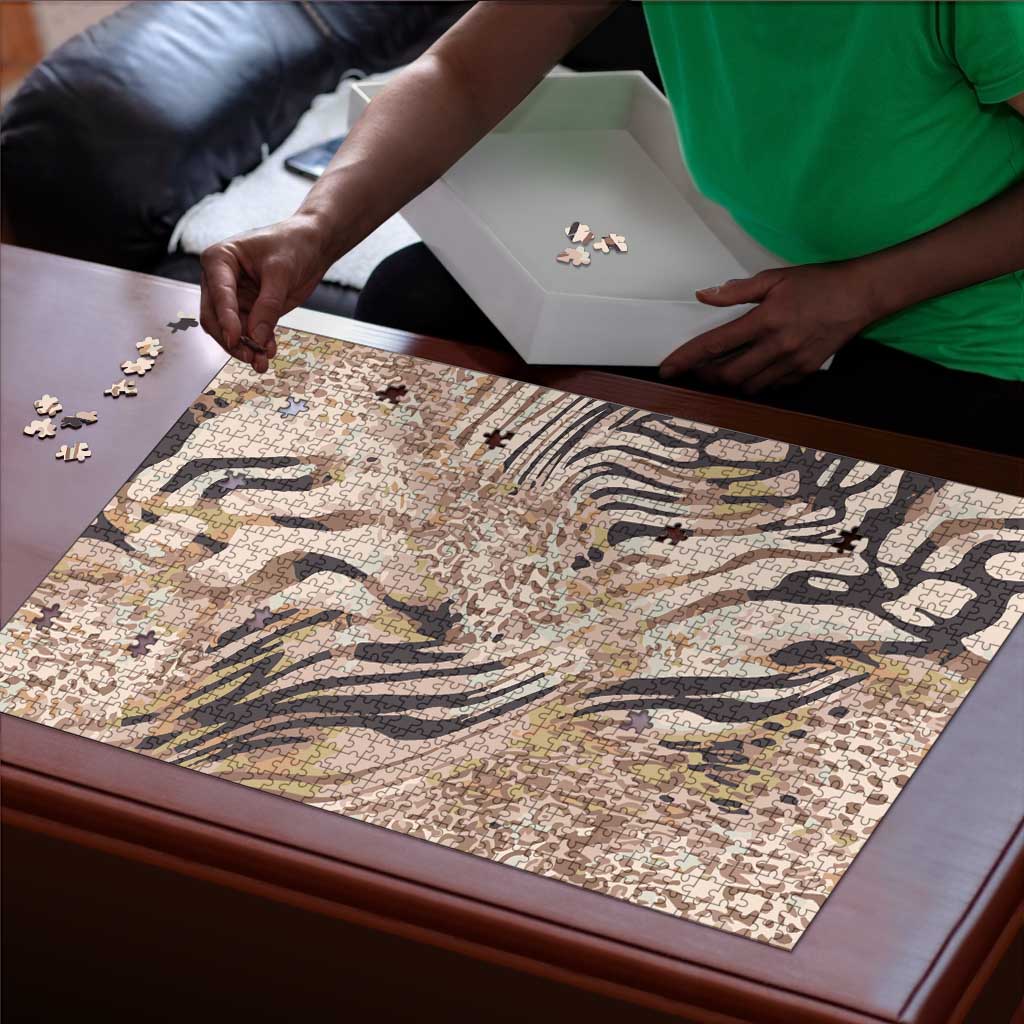 African Zebra Leopard Pattern Puzzle Sand Taupe Beige