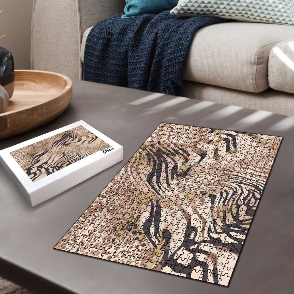 African Zebra Leopard Pattern Puzzle Sand Taupe Beige