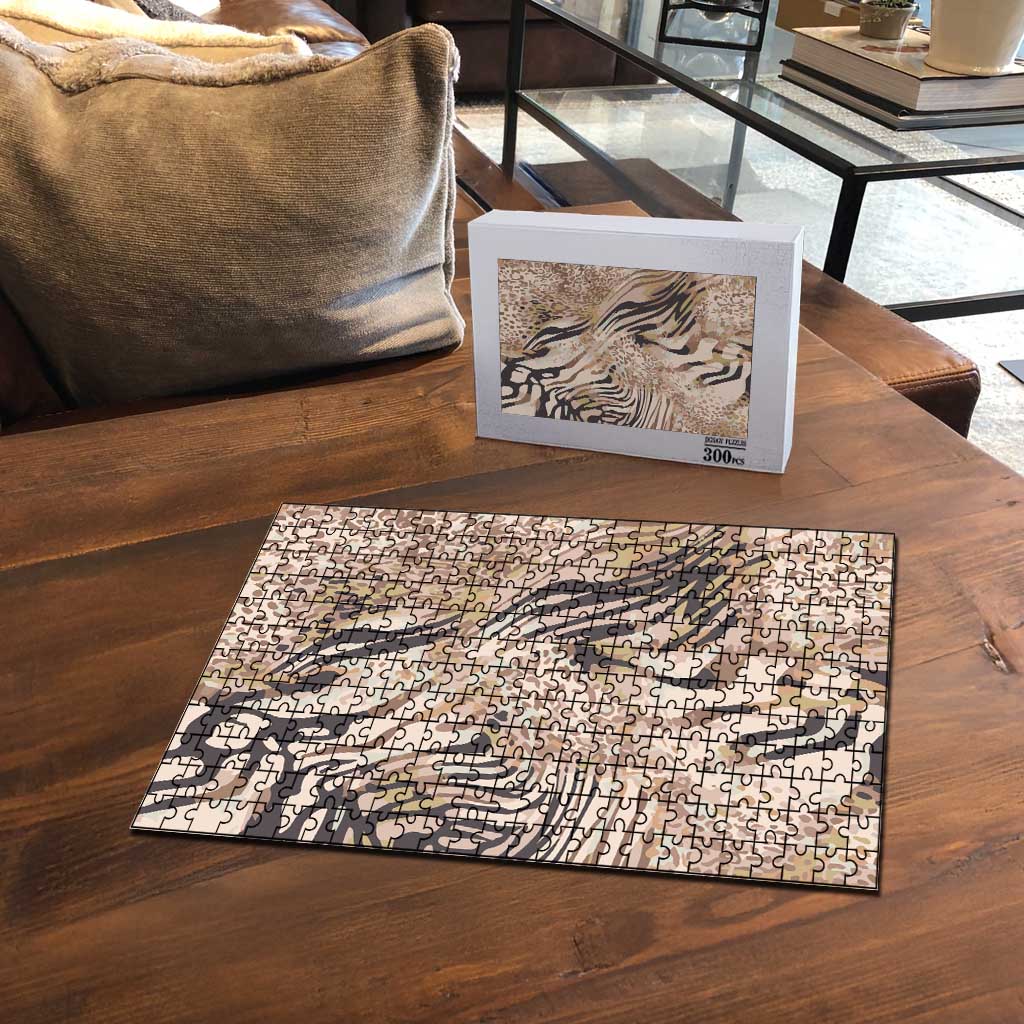 African Zebra Leopard Pattern Puzzle Sand Taupe Beige