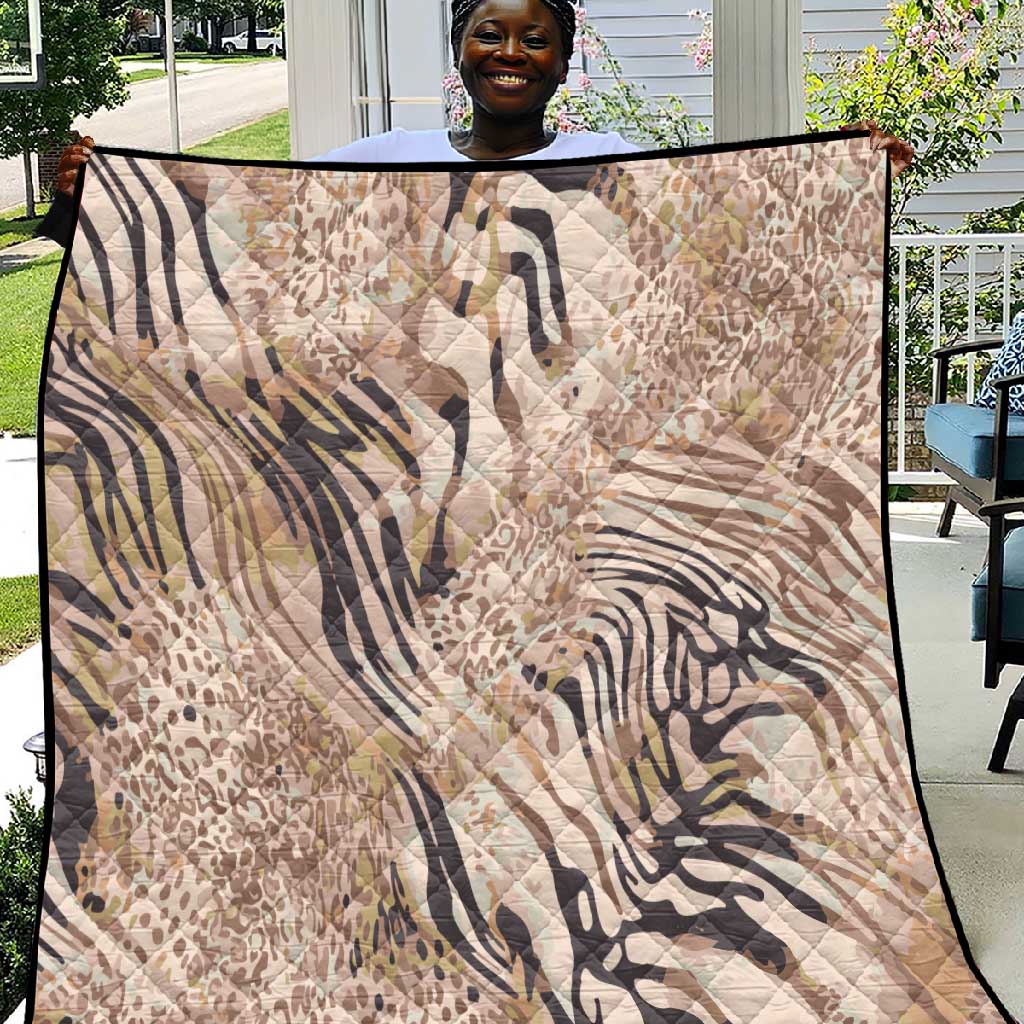 African Zebra Leopard Pattern Quilt Sand Taupe Beige