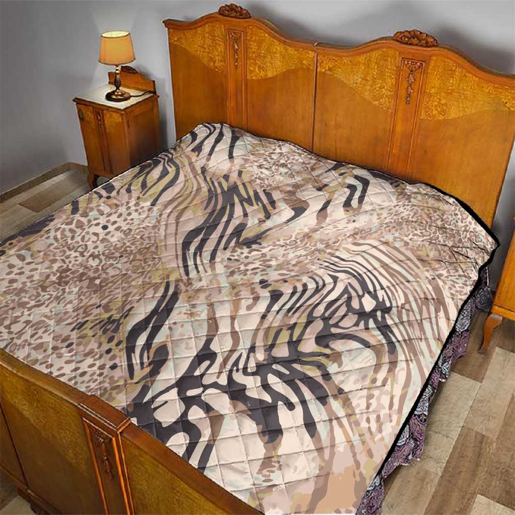 African Zebra Leopard Pattern Quilt Sand Taupe Beige