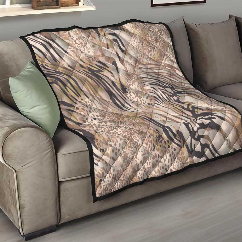 African Zebra Leopard Pattern Quilt Sand Taupe Beige