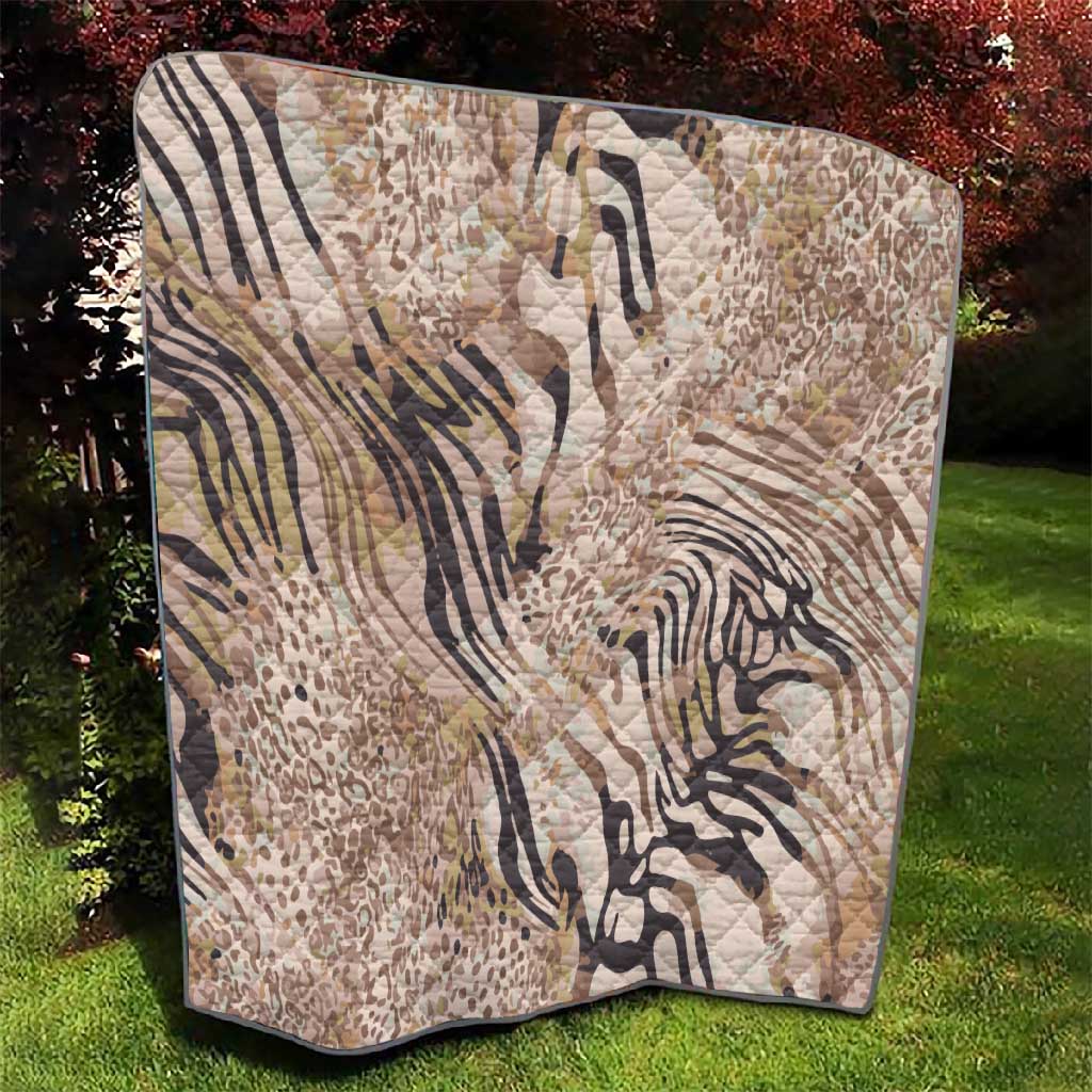 African Zebra Leopard Pattern Quilt Sand Taupe Beige