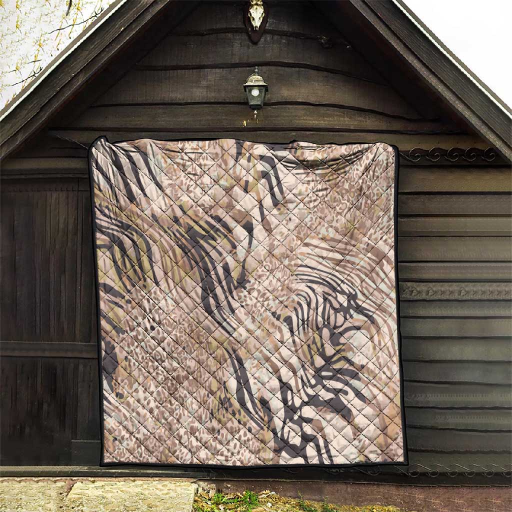 African Zebra Leopard Pattern Quilt Sand Taupe Beige