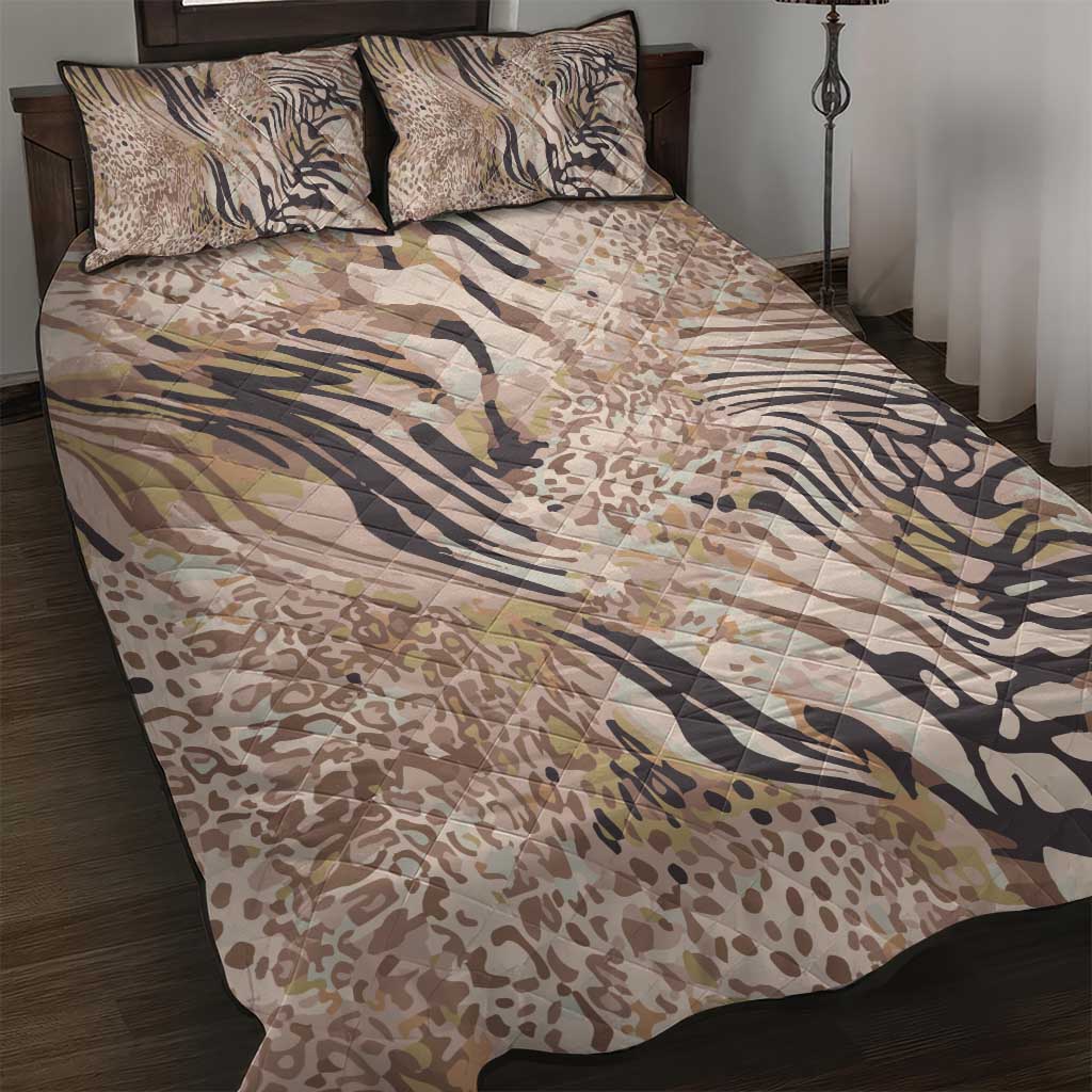 African Zebra Leopard Pattern Quilt Bed Set Sand Taupe Beige