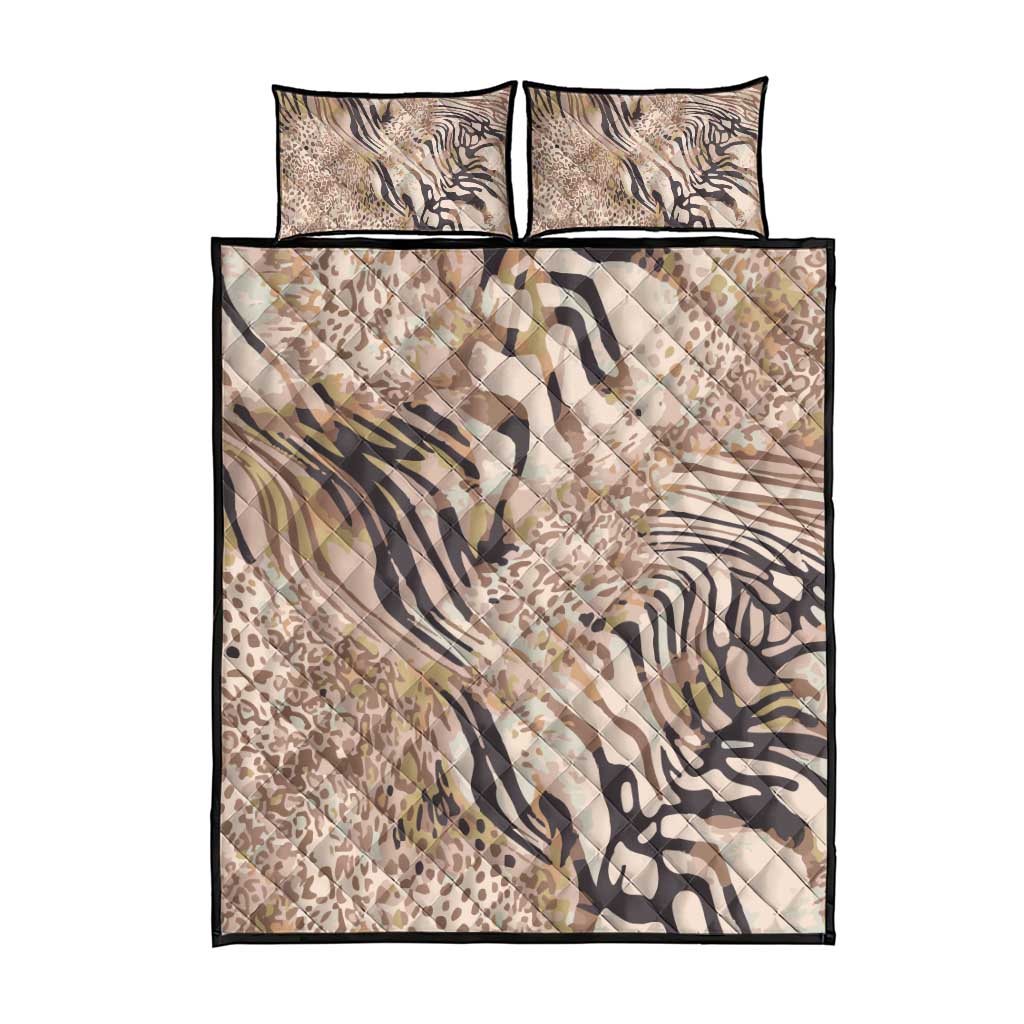 African Zebra Leopard Pattern Quilt Bed Set Sand Taupe Beige
