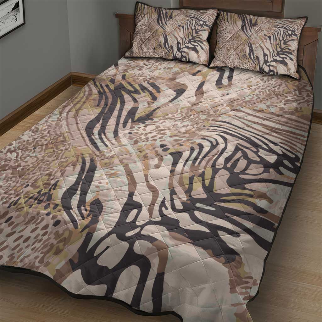 African Zebra Leopard Pattern Quilt Bed Set Sand Taupe Beige