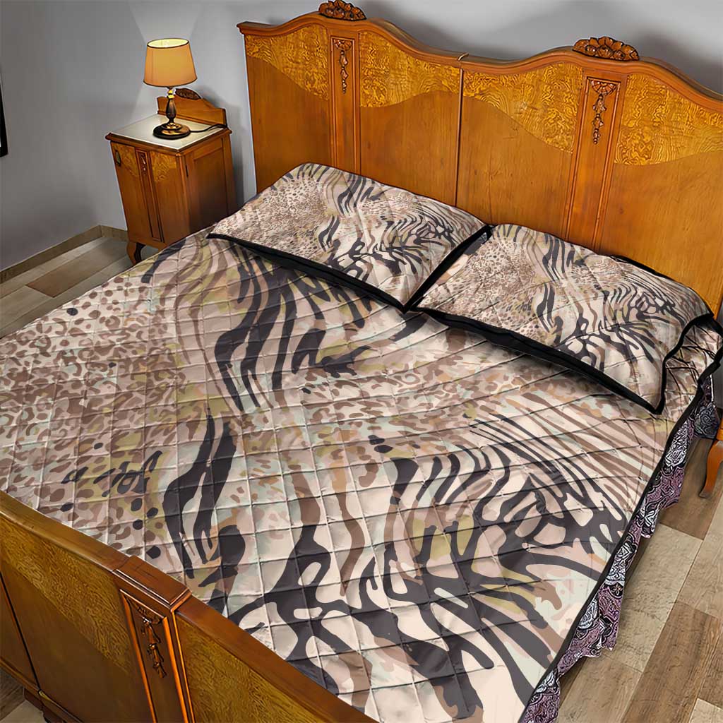 African Zebra Leopard Pattern Quilt Bed Set Sand Taupe Beige