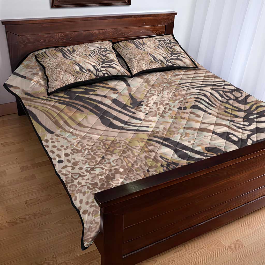 African Zebra Leopard Pattern Quilt Bed Set Sand Taupe Beige