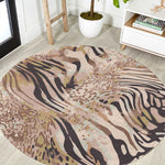 African Zebra Leopard Pattern Round Carpet Sand Taupe Beige