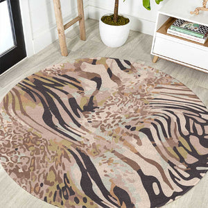 African Zebra Leopard Pattern Round Carpet Sand Taupe Beige