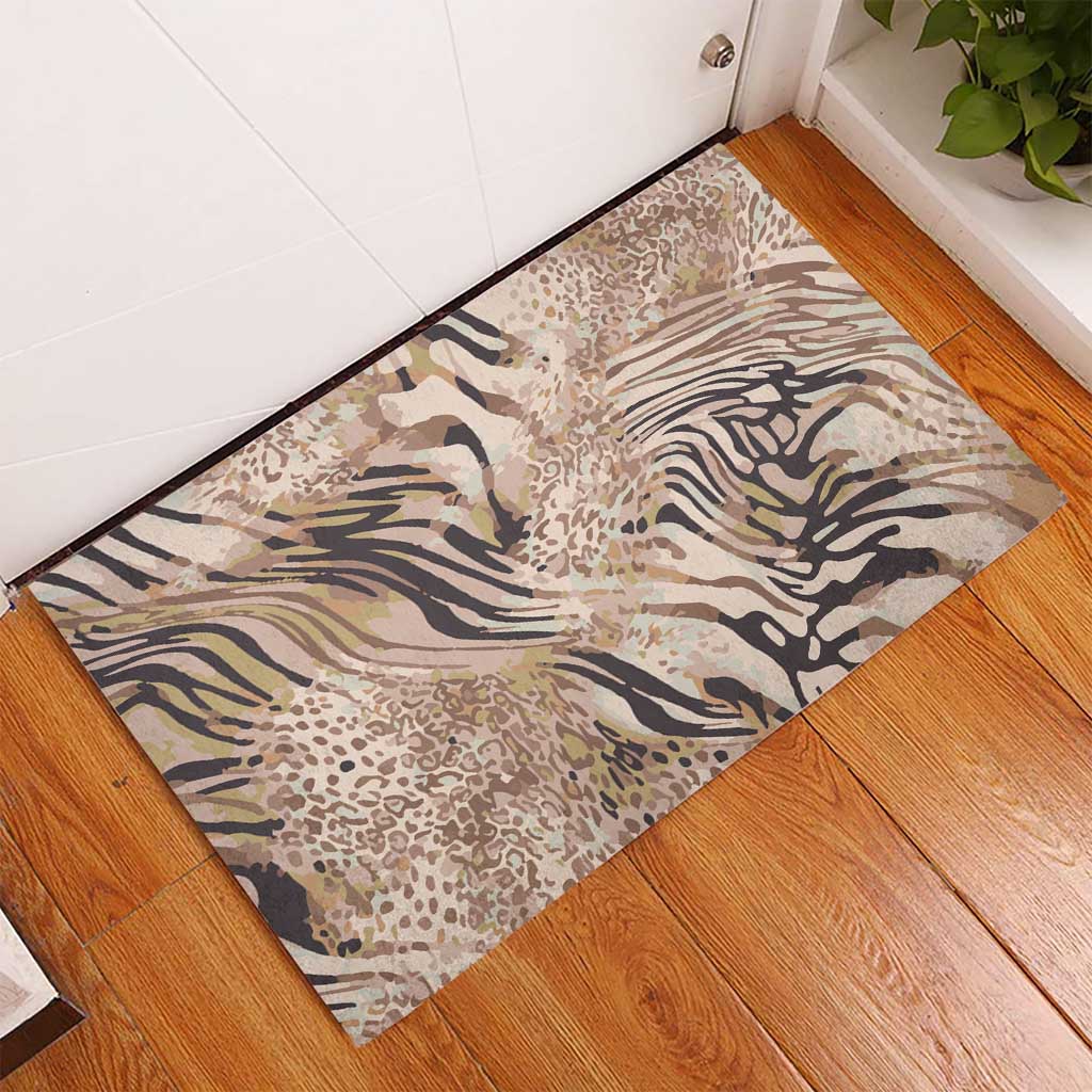 African Zebra Leopard Pattern Rubber Doormat Sand Taupe Beige