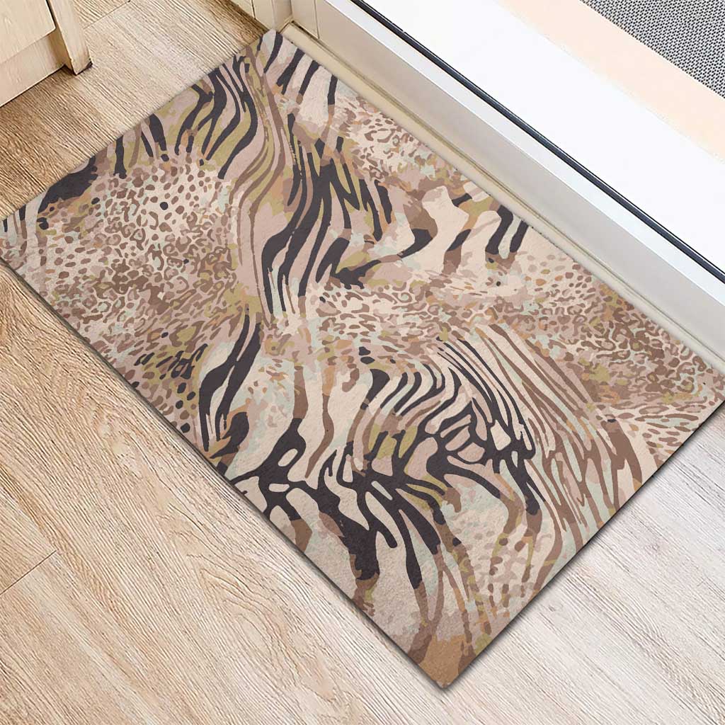 African Zebra Leopard Pattern Rubber Doormat Sand Taupe Beige