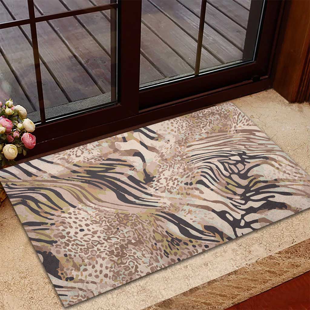African Zebra Leopard Pattern Rubber Doormat Sand Taupe Beige