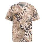 African Zebra Leopard Pattern Rugby Jersey Sand Taupe Beige