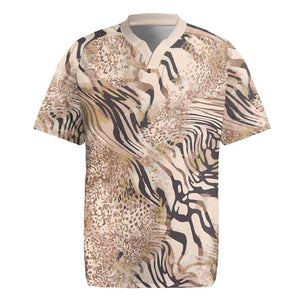 African Zebra Leopard Pattern Rugby Jersey Sand Taupe Beige