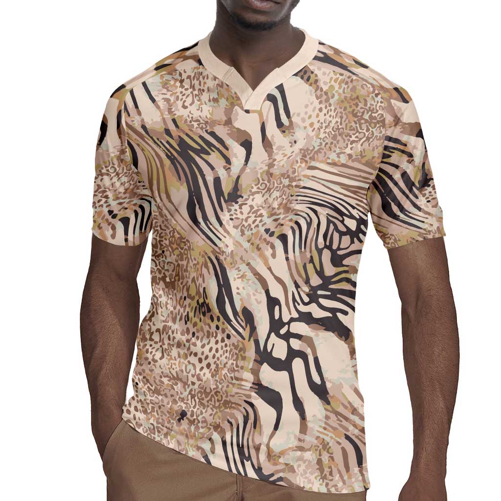 African Zebra Leopard Pattern Rugby Jersey Sand Taupe Beige