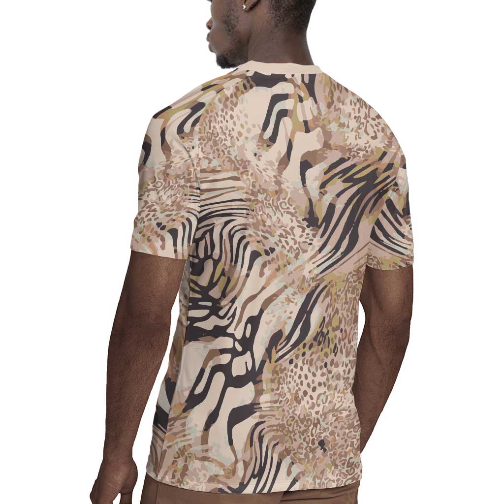 African Zebra Leopard Pattern Rugby Jersey Sand Taupe Beige