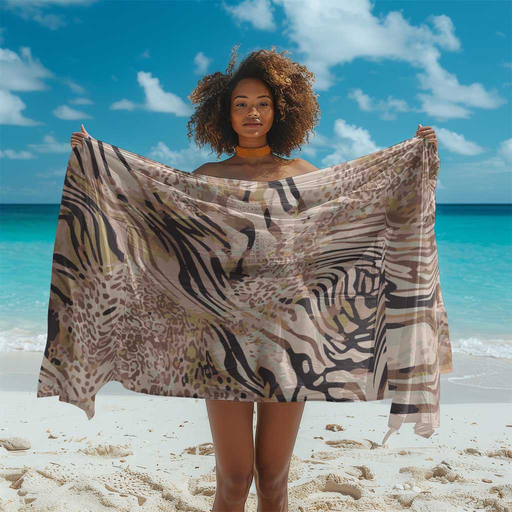 African Zebra Leopard Pattern Sarong Sand Taupe Beige