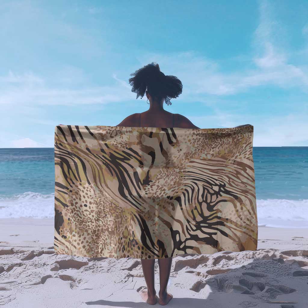 African Zebra Leopard Pattern Sarong Sand Taupe Beige