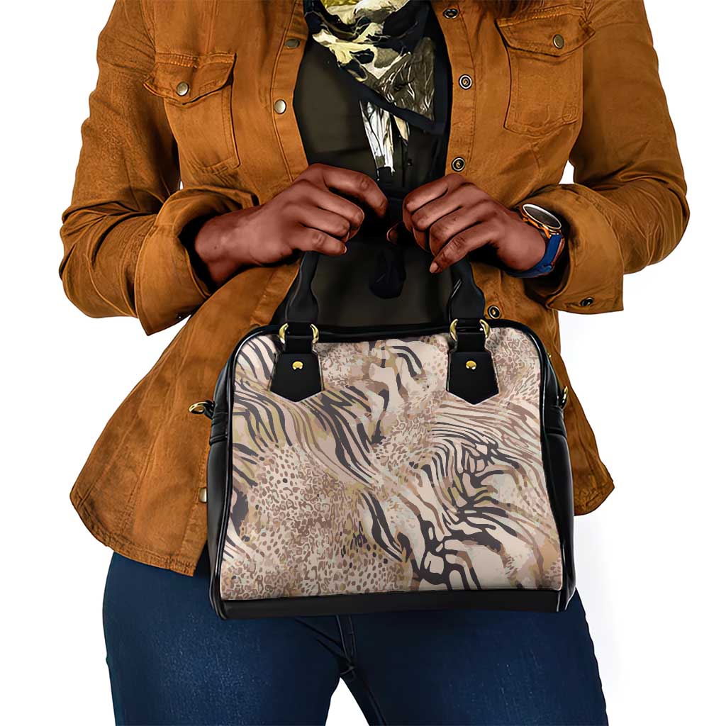 African Zebra Leopard Pattern Shoulder Handbag Sand Taupe Beige
