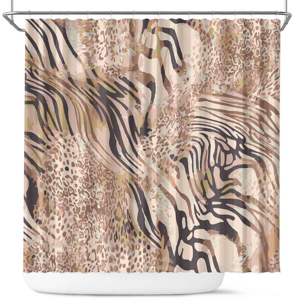 African Zebra Leopard Pattern Shower Curtain Sand Taupe Beige
