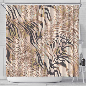 African Zebra Leopard Pattern Shower Curtain Sand Taupe Beige