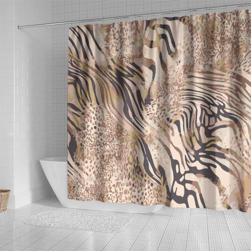 African Zebra Leopard Pattern Shower Curtain Sand Taupe Beige
