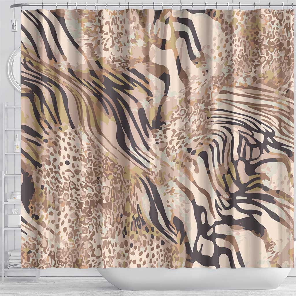 African Zebra Leopard Pattern Shower Curtain Sand Taupe Beige