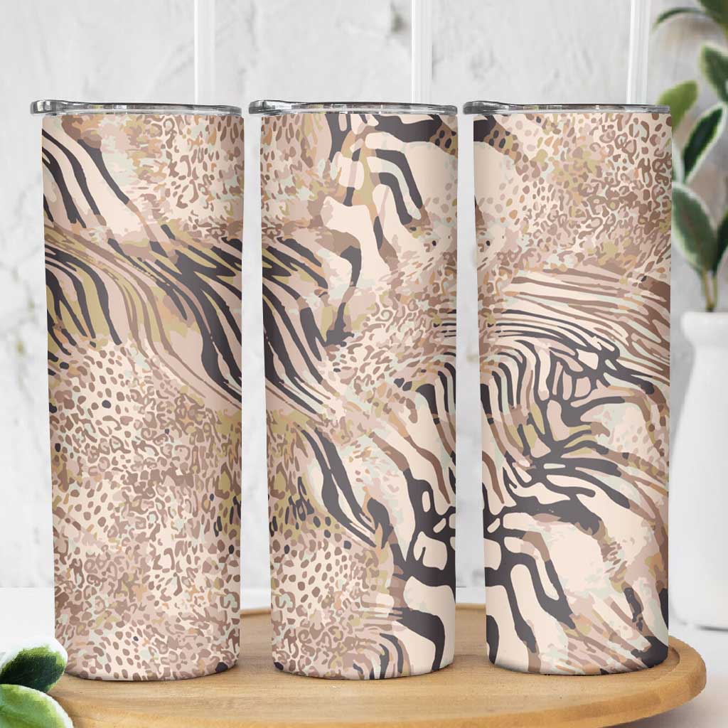 African Zebra Leopard Pattern Skinny Tumbler Sand Taupe Beige