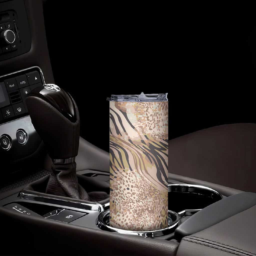 African Zebra Leopard Pattern Skinny Tumbler Sand Taupe Beige