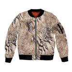 African Zebra Leopard Pattern Sleeve Zip Bomber Jacket Sand Taupe Beige