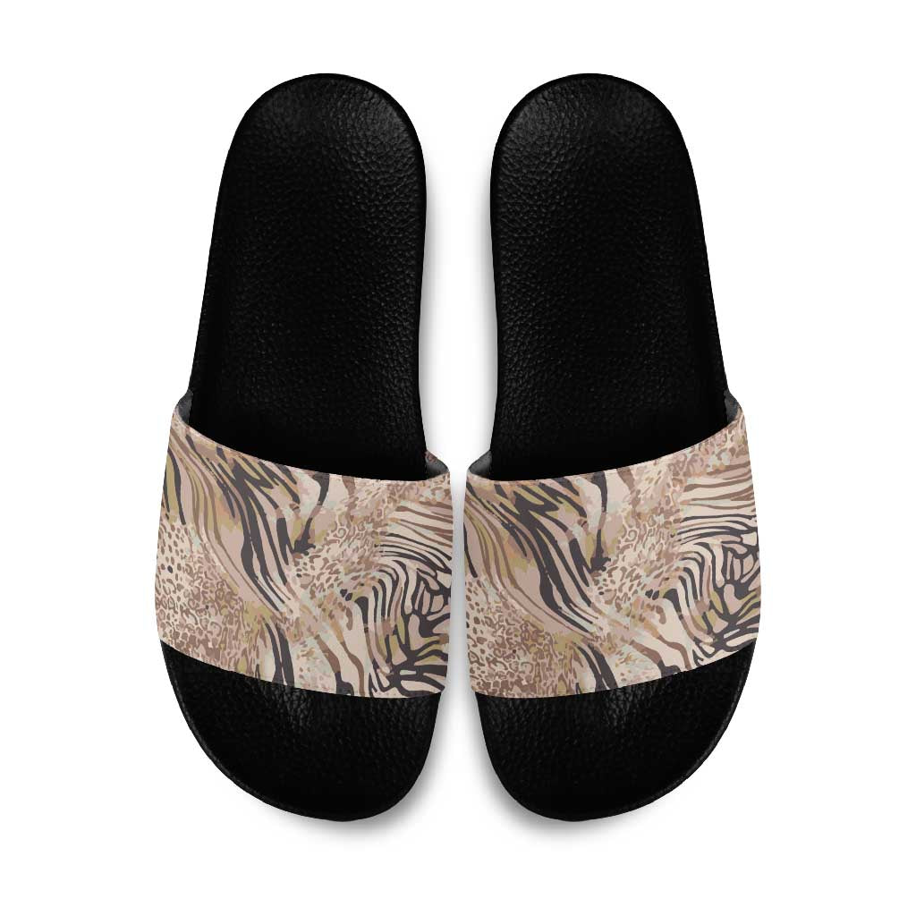 African Zebra Leopard Pattern Slide Sandals Sand Taupe Beige