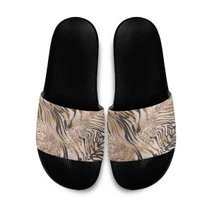 African Zebra Leopard Pattern Slide Sandals Sand Taupe Beige
