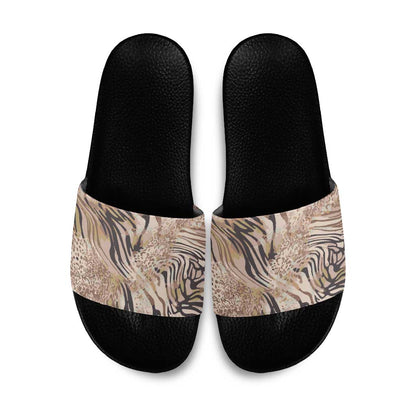 African Zebra Leopard Pattern Slide Sandals Sand Taupe Beige