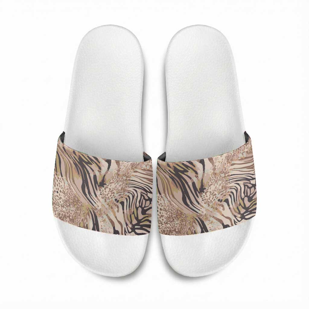 African Zebra Leopard Pattern Slide Sandals Sand Taupe Beige