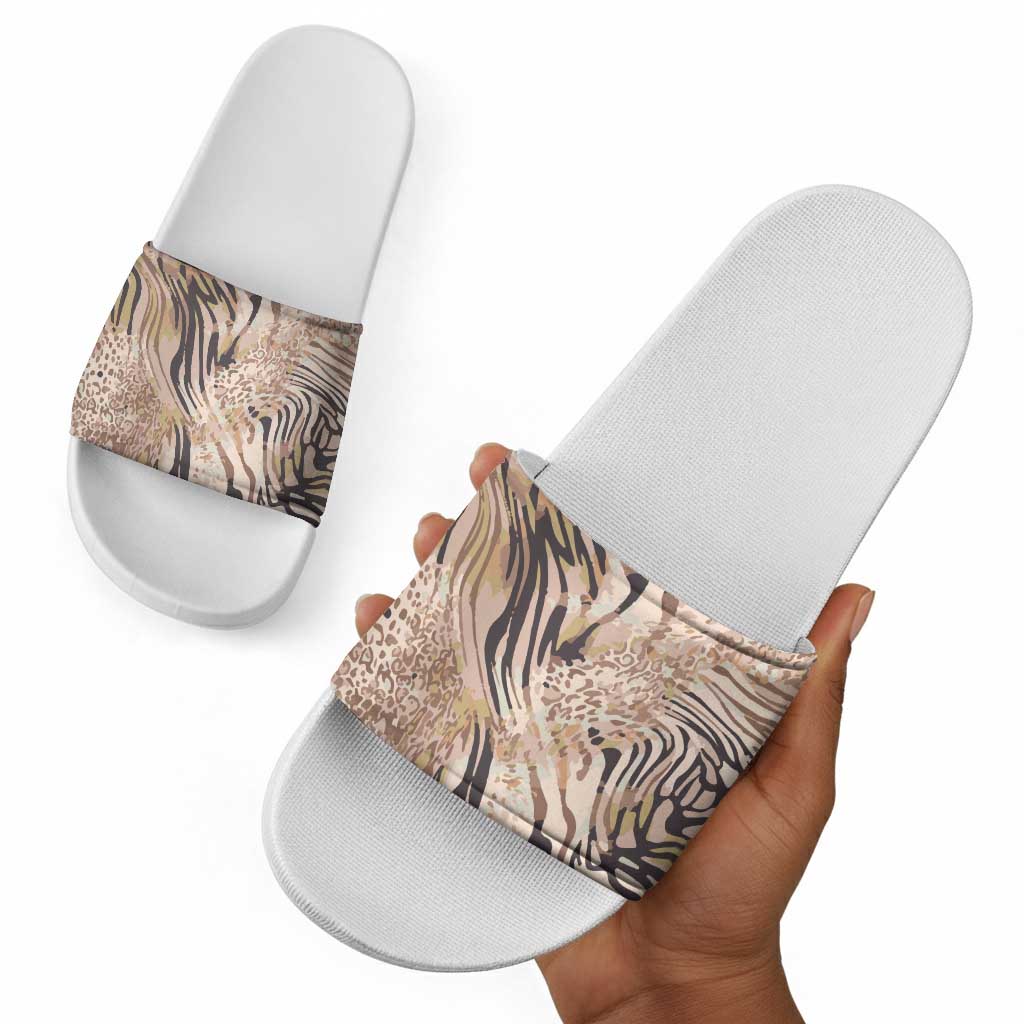 African Zebra Leopard Pattern Slide Sandals Sand Taupe Beige