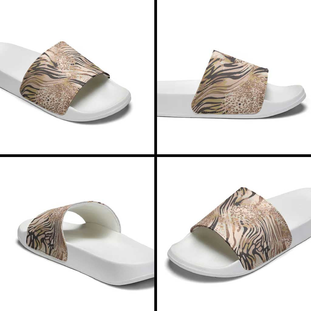 African Zebra Leopard Pattern Slide Sandals Sand Taupe Beige