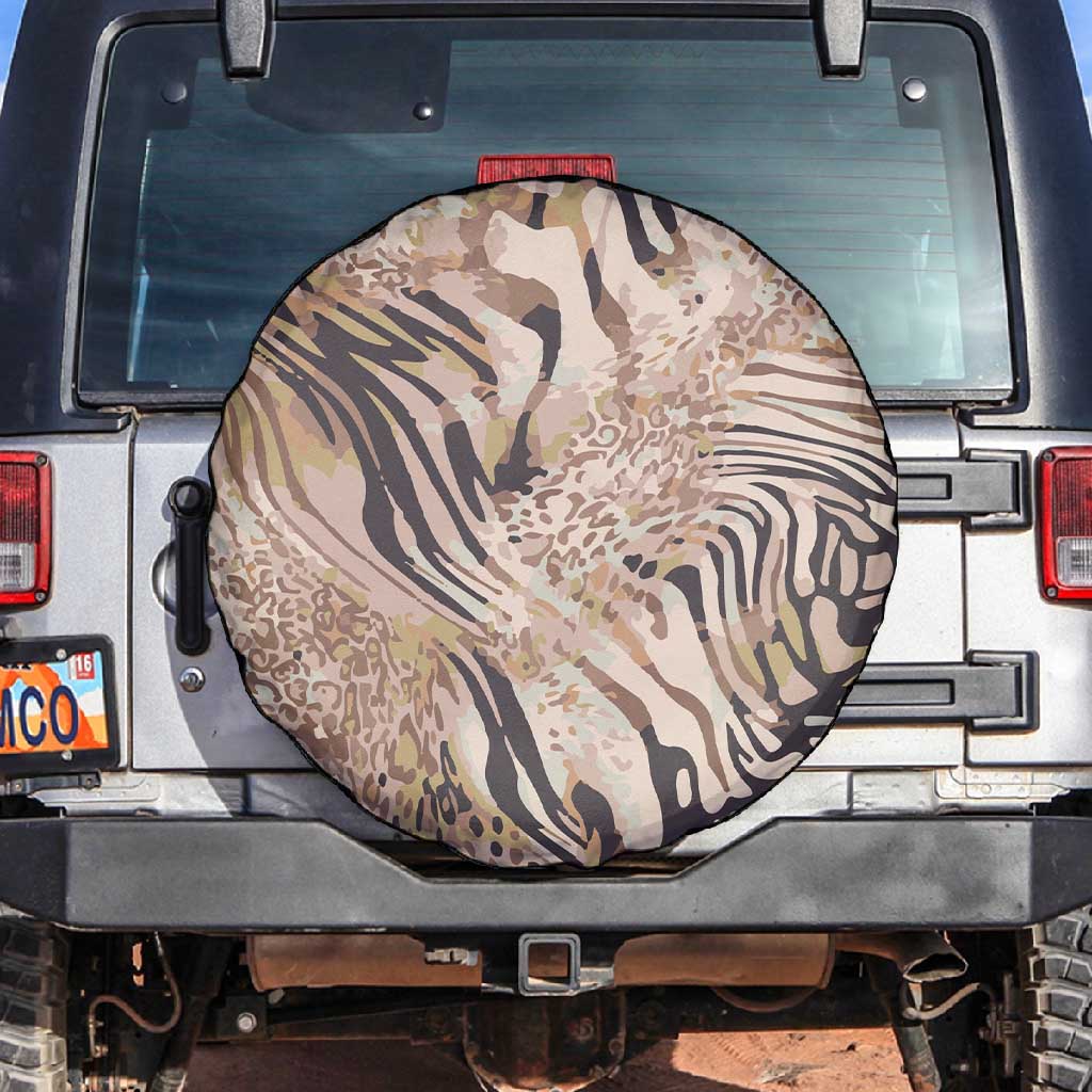 African Zebra Leopard Pattern Spare Tire Cover Sand Taupe Beige