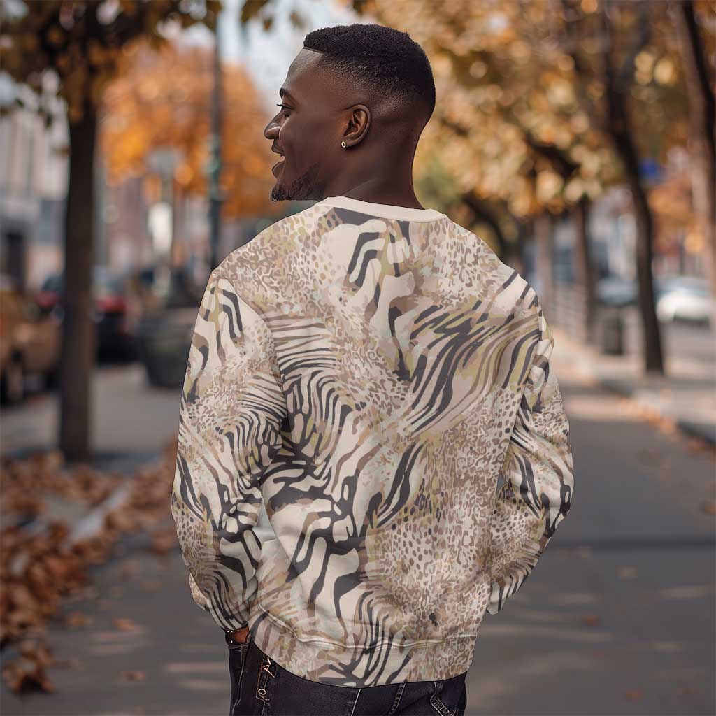African Zebra Leopard Pattern Sweatshirt Sand Taupe Beige