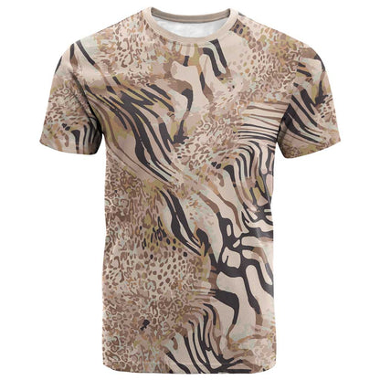 African Zebra Leopard Pattern T shirt Sand Taupe Beige